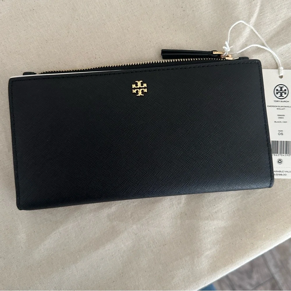 New Tory burch emersonn slim wallet with zipper in black - Picture 2 of 4